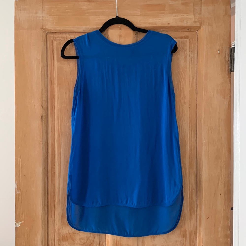 Vince cobalt blue sleeveless high low sheer top